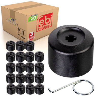 20 VW Skoda Wheel Bolt Cover Set Inc Removal Tool OE Black Febi 175230