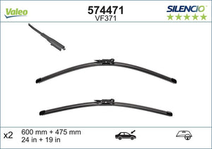 Front Windscreen Wiper Blade Set Flat Silencio 600+475mm BMW VM371 Valeo 574471