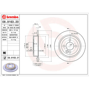 Rear Brake Disc x2 259mm Fits Mini R50 R53 R56 R55 R52 R58 R59 Brembo 08916321